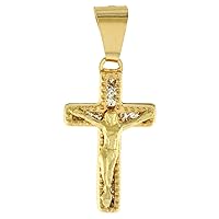 0.5-1 inch (15-26mm) tall Genuine 14K Yellow Gold Cubic Zirconia Crucifix Pendant Necklace for Women & Men Beaded Edges Available or without Chain