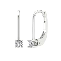 0.1ct Round Cut Solitaire White Created Sapphire Unisex Lever back Drop Dangle Earrings 14k White Back conflict free Jewelry