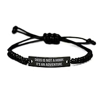 Chess for Friends, Chess is not a Hobby. It's an Adventure, Unique Chess Black Rope Bracelet, Engraved Bracelet from