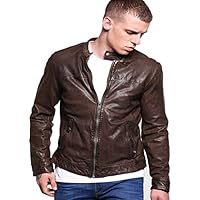 Genuine Leather Brown Stylish Jacket for Men's(Size : XS to 2XL)