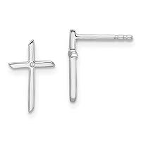 925 Sterling Silver Rhodium Plated White Ice .01ct. Diamond Religious Faith Cross Post Earrings Measures 12.61x8.18mm Wide Jewelry Gifts for Women