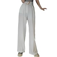 Office Ladies Wide Leg Suit Pants with Belt Spring Autumn Women Loose High Waist Female Casual Long Trousers