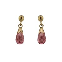 18K Yellow Gold Pink Crystal Dangle Earrings (4mm X 13mm / 4mm Stone)