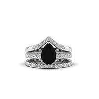 3 CT 3 pcs Pear Shaped Black Onyx Engagement Ring Black Stone Wedding Ring Set Trio Black Ring Black Onyx Bridal Ring Onyx Promise Ring