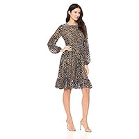 Cynthia Rowley Women's Leopard Velvet Long Sleeve Flounce Dress