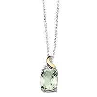 925 Sterling Silver Polished Lobster Claw Closure and 14K Green Amethyst and Diamond Necklace 18 Inch Measures 11mm Wide Jewelry for Women