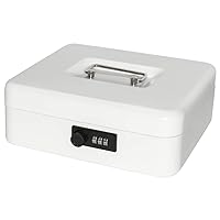 Jssmst Large Cash Box with Combination Lock – Durable Metal Cash Box with Money Tray White(9.8 x 7.9 x 3.5), SM-CB07005L