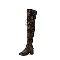 Womens Block Heel Above The Knee Boots Heeled Denim Cowgirl Boots