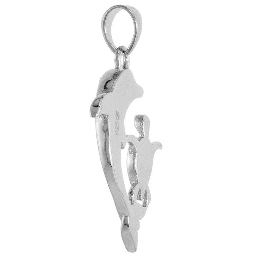 Sterling Silver Synthetic Opal Dolphin and Hawaii Turtle Pendant, 1 inch Long
