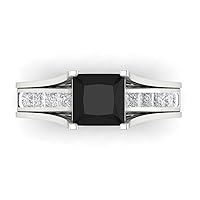 3.5 ct Princess Cut Solitaire Natural Black Onyx Designer Art Deco Statement Wedding Sliding Ring Band Set 18K White Gold