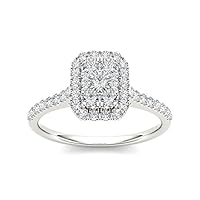10k White Gold 3/4 ct TDW Diamond Emerald Shape Composite Engagement Ring (H-I, I2)