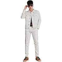 Spring Autumn Men White Denim Coat Streetwear Single Breasted Cowboy Jackets Trousers Two Pieces Set