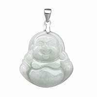 Jade Pendant Green Natural Real Laughing Buddha Necklace - Good Luck 925 Silver Chain Amulet Jewelry Gifts