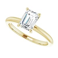 925 Silver,10K/14K/18K Solid Yellow Gold Handmade Engagement Ring 1.0 CT Emerald Cut Moissanite Diamond Solitaire Wedding/Bridal Gift for Women/Her Gorgeous Gift