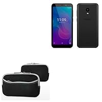 BoxWave Case Compatible with Meizu C9 - SoftSuit with Pocket, Soft Pouch Neoprene Cover Sleeve Zipper Pocket for Meizu C9 - Jet Black with Grey Trim