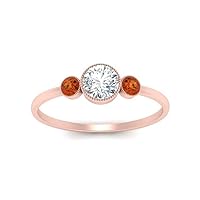 Choose Your Gemstone Bezel Set 3 Stone Diamond CZ Ring rose gold plated Round Shape 3 Stone Engagement Rings Matching Jewelry Wedding Jewelry Easy to Wear Gifts US Size 4 to 12