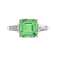 Clara Pucci 3.50 carat Asscher cut 3 stone Solitaire Green Simulated Diamond Proposal Wedding Anniversary Bridal Ring 18K White Gold