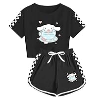 2024 New boys and girls cartoon t-shirt and shorts prints for indoor/outdoor/traveling (black,Medium)