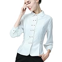 Vintage England Style Slim Women Shirt 7/10 Sleeve Turn-Down Peplum Tops Mature Ladies Street Office Wear Shirts