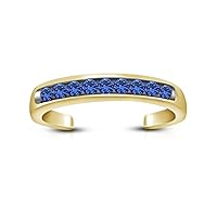 Created Round Cut Blue Sapphire In 925 Sterling Silver 14K Yellow Gold Over Diamond Adjustable Band Toe Ring for Women's & Girl's