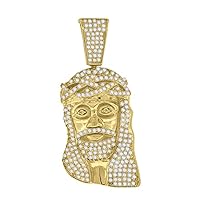 925 Sterling Silver Yellow tone Mens CZ Cubic Zirconia Simulated Diamond Jesus Religious Charm Pendant Necklace Jewelry for Men