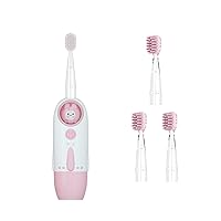 Kid's Electric Toothbrush with Extra Brush Heads - 7 Lights, Rabbit Character, 3 Vibration Levels, Pink