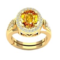 9.00 Carat Natural Yellow Sapphire Gemstone Gold Vermeil jewelry Adjustable Ring For Women