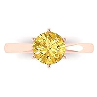 Clara Pucci 1.6 ct Brilliant Round Cut Solitaire Yellow Citrine Classic Anniversary Promise Engagement ring 18K rose Gold for Women