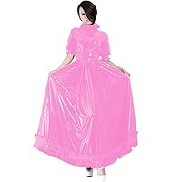 Mens Sissy PVC Leather Dresses Women Short Puff Sleeve A-Line Long Dress Sexy Male Gay Wetlook Vestidos Exotic