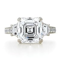 2 1/2 CT Asscher & Bagutte Shape Sparkling White Cubic Zirconia Three Stone Miligrain Design Women's Wedding Engagement Ring In 14K White Gold Plated 925 Sterling Silver (2.50 Cttw)