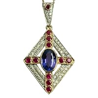 1.60 CT Oval Cut Blue Sapphire And Red Ruby Kite Shape Pendant 14K Yellow Gold Finish Christmas Gift