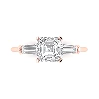 Clara Pucci 1.59ct Square Emerald Baguette cut 3 stone Solitaire White lab created Sapphire Modern Ring 14k Rose Gold