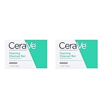 CeraVe Foaming Cleanser Bar | Soap-Free Body and Face Cleanser Bar for Oily Skin | Fragrance Free | 4.5 Ounce (Pack of 2)