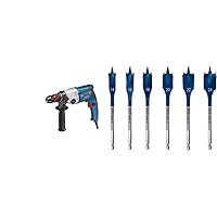 Bosch Professional GBM 13-2 RE Drill (Including Precision Chuck 13 mm, in Box) + 6x Expert SelfCut Speed Flat Milling Drill Bit Set (for Softwood, Coarse Chipboard, Diameter 14-24 mm, Accessories)