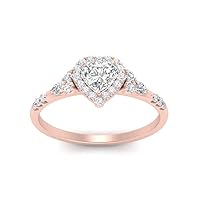 Choose Your Color 14k Rose Gold Plated Heart Shape Petite Engagement Rings Ornaments Surprise for Wife Symbol of Love Clarity Comfortable Halo Edwardian Engagement Ring : US Size 4 to 12