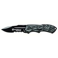 Smith & Wesson Black Ops SWBLOP3SMS 5.8in S.S. Assisted Opening Knife with 2.5in Serrated Drop Point and Aluminum Handle for Tactical, Survival and EDC