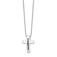 925 Sterling Silver Polished Spring Ring White Ice .01ct. Black Diamond Religious Faith Cross Necklace 18 Inch Measures 14mm Wide Jewelry for Women