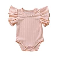 Karwuiio Little Baby Girls Summer Clothes Fly Sleeve Ruffle Bodysuit Jumpsuit with Headband Infant 2Pcs Outfits