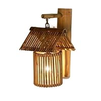 Chinese Handmade Bamboo Wall Lamp Creative Vintage Antique Grass Rattan Willow Solid Wood Wall Light for Aisle Cafe Restaurant Inn Bedside Wall Sconce Exterior Light Fixture (Color : Original b