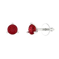 0.50 ct Round Cut Solitaire Genuine Simulated Red Ruby Pair of Stud Martini Designer Earrings Solid 14k White Gold Screw Back