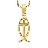 14k Yellow Gold Ichthus Fish Necklace Charm Pendant Religious Ichthu Fine Jewelry For Women Gifts For Her