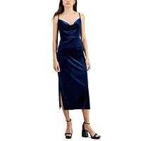 Taylor Women's Petite Cowl-Neck Sleeveless Midi Velvet Dress (Blue, 4P)