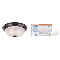 DESIGNERS FOUNTAIN 13in Decorative Flush Mount Ceiling Light Fixture, Oil Rubbed Bronze & Sylvania LED Light Bulb, 60W Equivalent A19, Efficient 8.5W, Medium Base, Frosted Finish, 800 Lumens