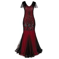 Women's Vintage Dress Sequin Dress Banquet Light Party Evening Dress Fishtail Skirt Long XS Black red