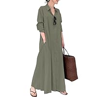Summer Dress Size Cotton Linen Pocket for Women Blouses Streetwear Loose Casual Long Dresses