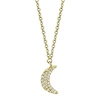 Jewelry Created Round Cut White Diamond 925 Sterling Silver 14K Yellow Gold Finish Diamond Moon Pendant Necklace for Women's & Girl's