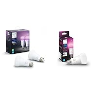 Hue White and Color Ambiance 2-Pack A19 LED Smart Bulb, 2 Bulbs & Hue White and Color Ambiance A19 Base Lumen LED Smart Bulb, 800 Lumens, Works, 1 Bulb