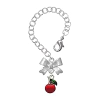 Silvertone Single Cherry - Silvertone Bow Charm Accessory for Tumblers and Thermal Cups