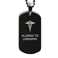Medical Black Dog Tag, Allergic to Lisinopril Awareness, Medical Symbol, SOS Emergency Health Life Alert ID Engraved Stainless Steel Chain Necklace For Men Women Kids