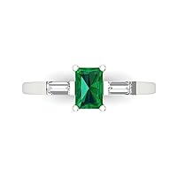 Clara Pucci 1.02ct Emerald Baguette cut 3 stone Solitaire with Accent Simulated Green Emerald designer Modern Ring 14k White Gold